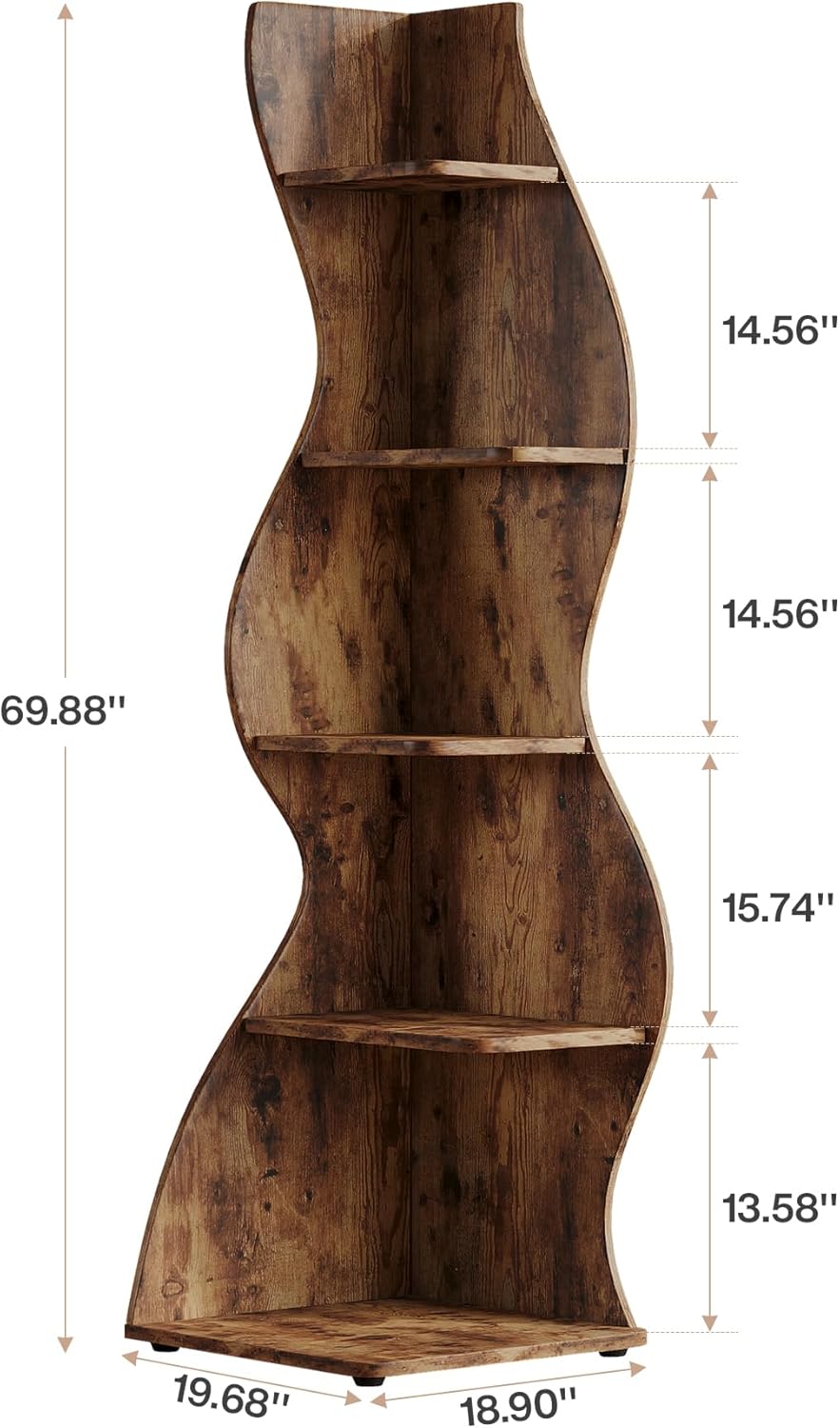 Tribesigns Wavy Corner Shelf 5-Tier Modern Bookcase