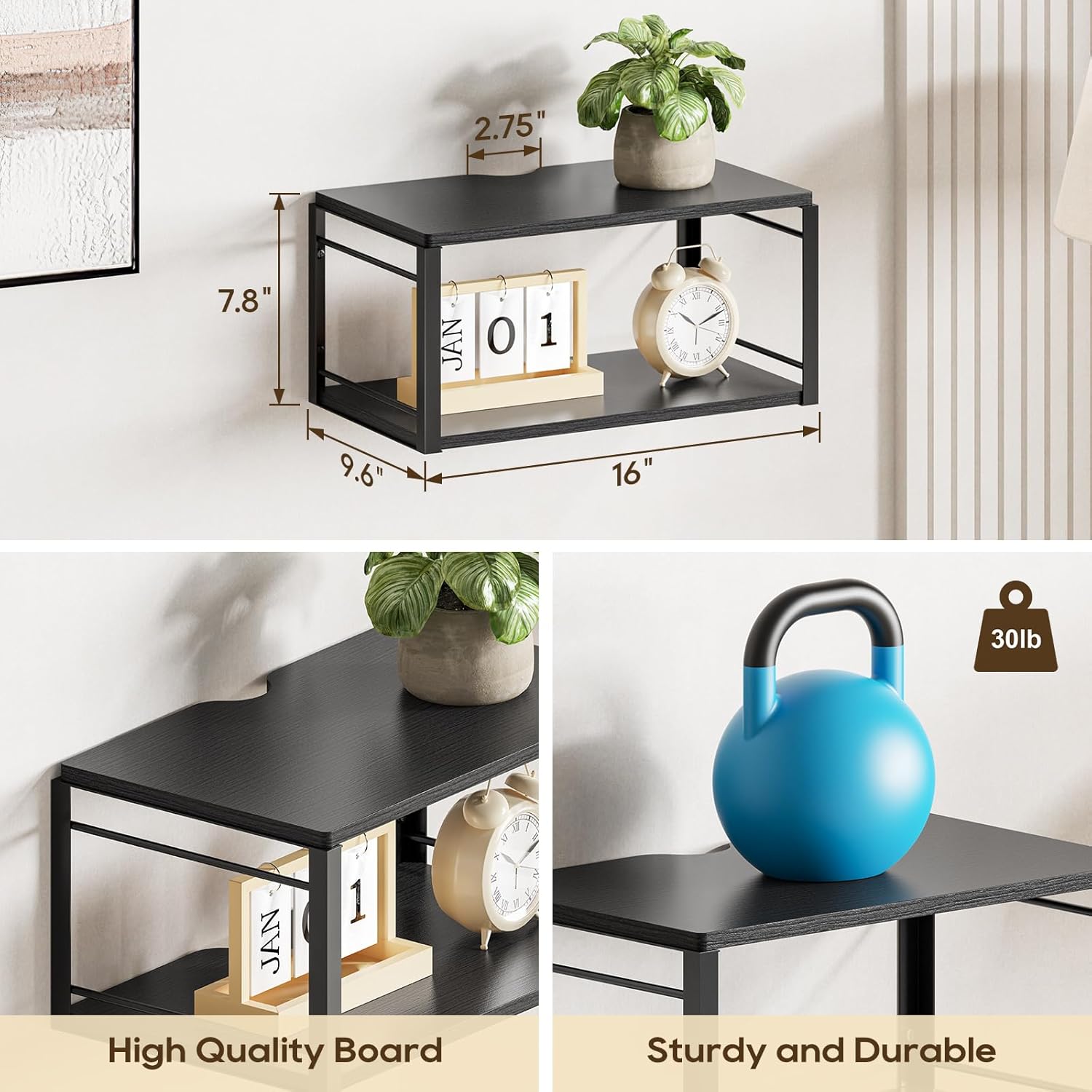 Floating Nightstand Set of 2 with Durable Metal Brackets and Solid Wood