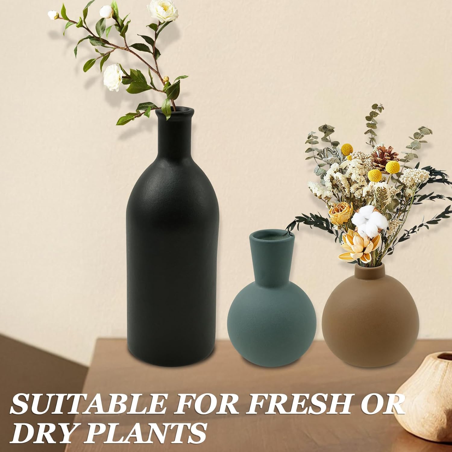 3Pcs Ceramic Flower Vase Set for Home Decor