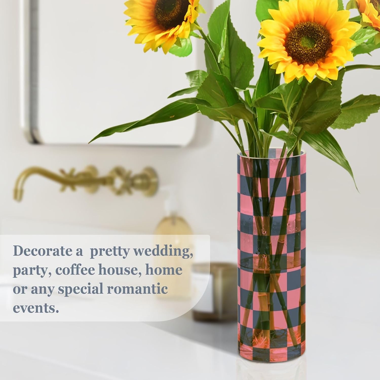 Black and Peach Checkerboard Plastic Hurricane Candle Holder 118 x 39 Inch