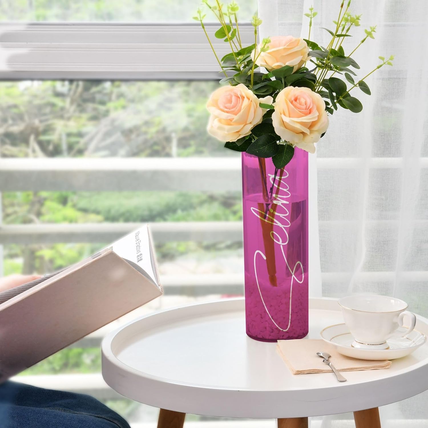 Custom Bright Pink Gradient Plastic Vase for Centerpieces
