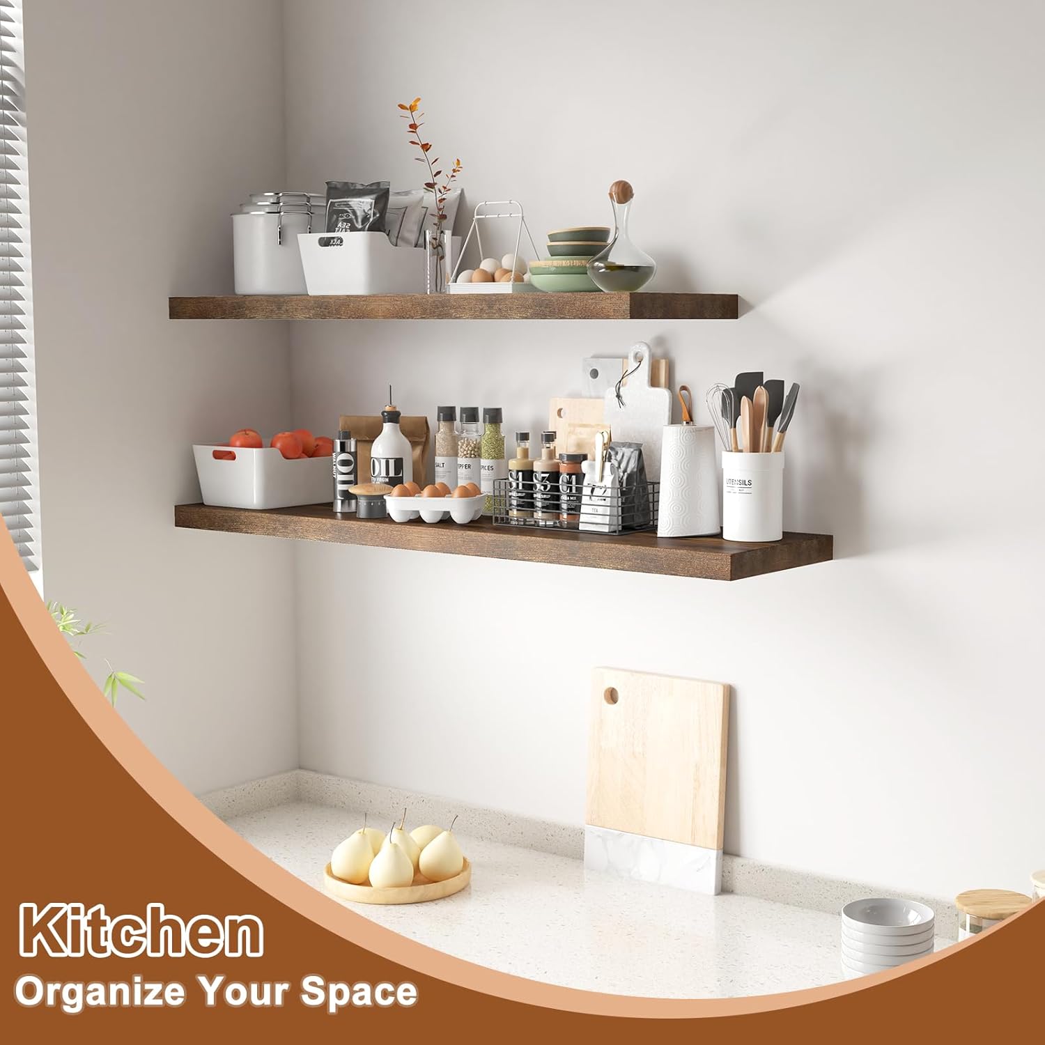 40 Inch Rustic Floating Shelf Large No Drilling