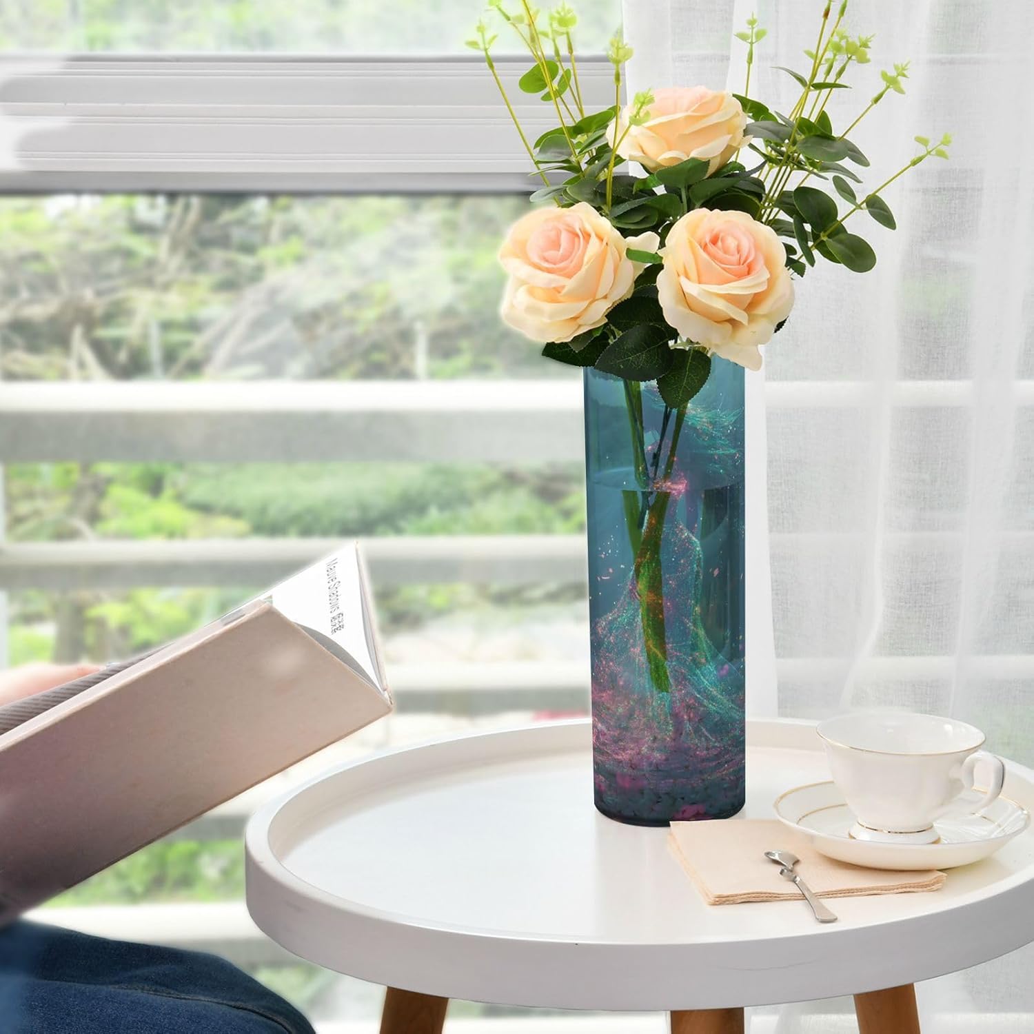 Green Mermaid Plastic Cylinder Vase with Floating Candle Holder