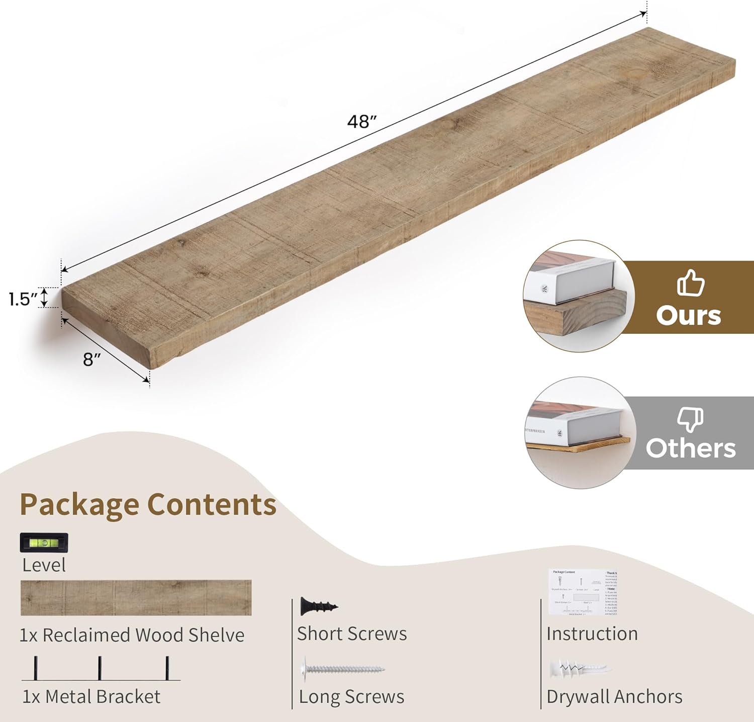 Rustic Floating Shelves 8 Inch Deep Farmhouse Style