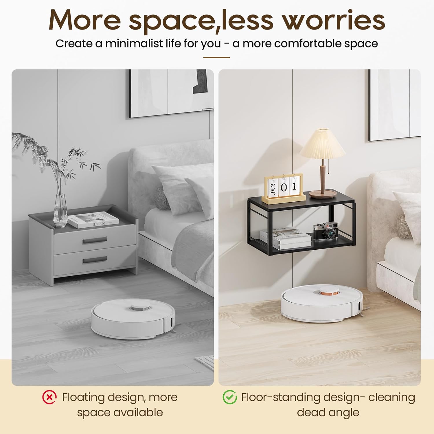Floating Nightstand Set of 2 with Durable Metal Brackets and Solid Wood
