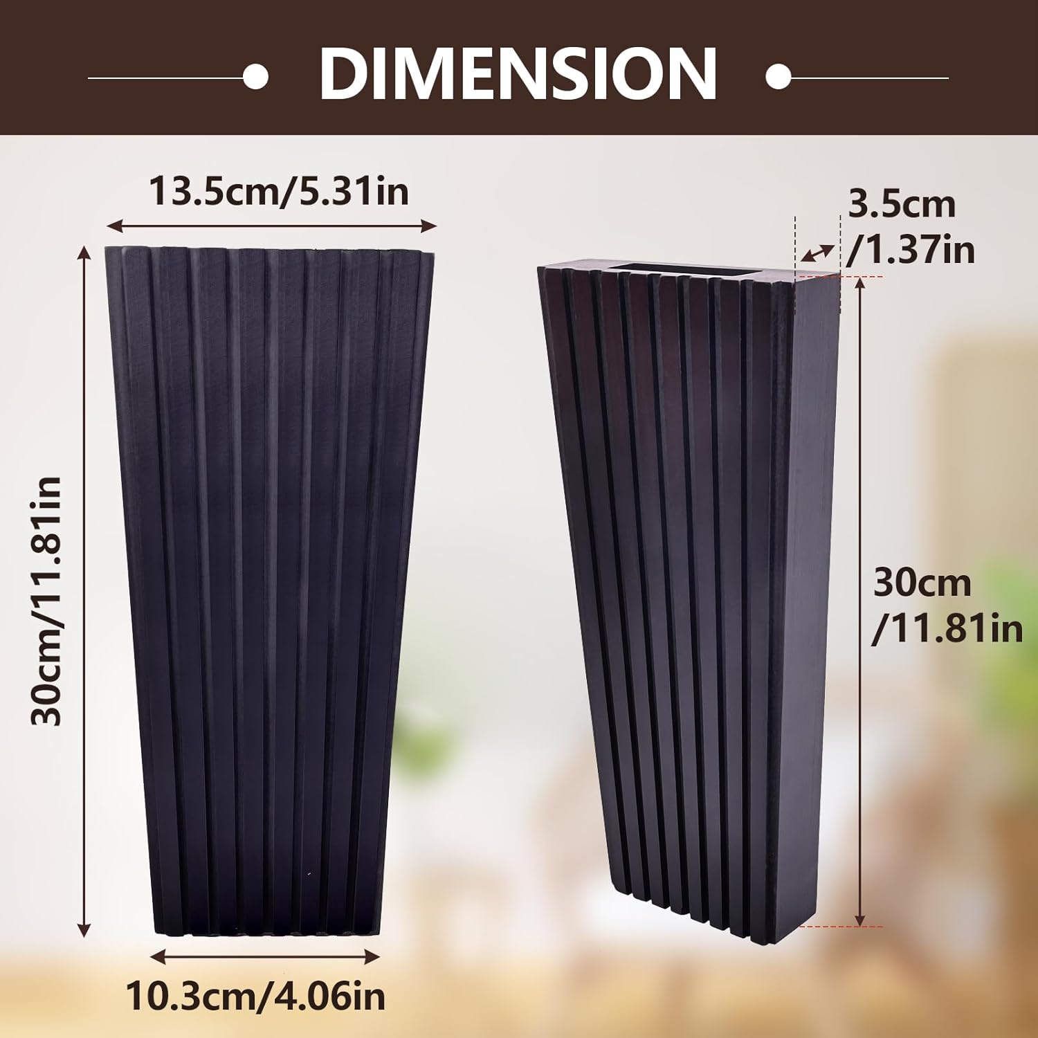 2PCS Black Wood Wall Planter for Indoor Plants and Dried Flowers