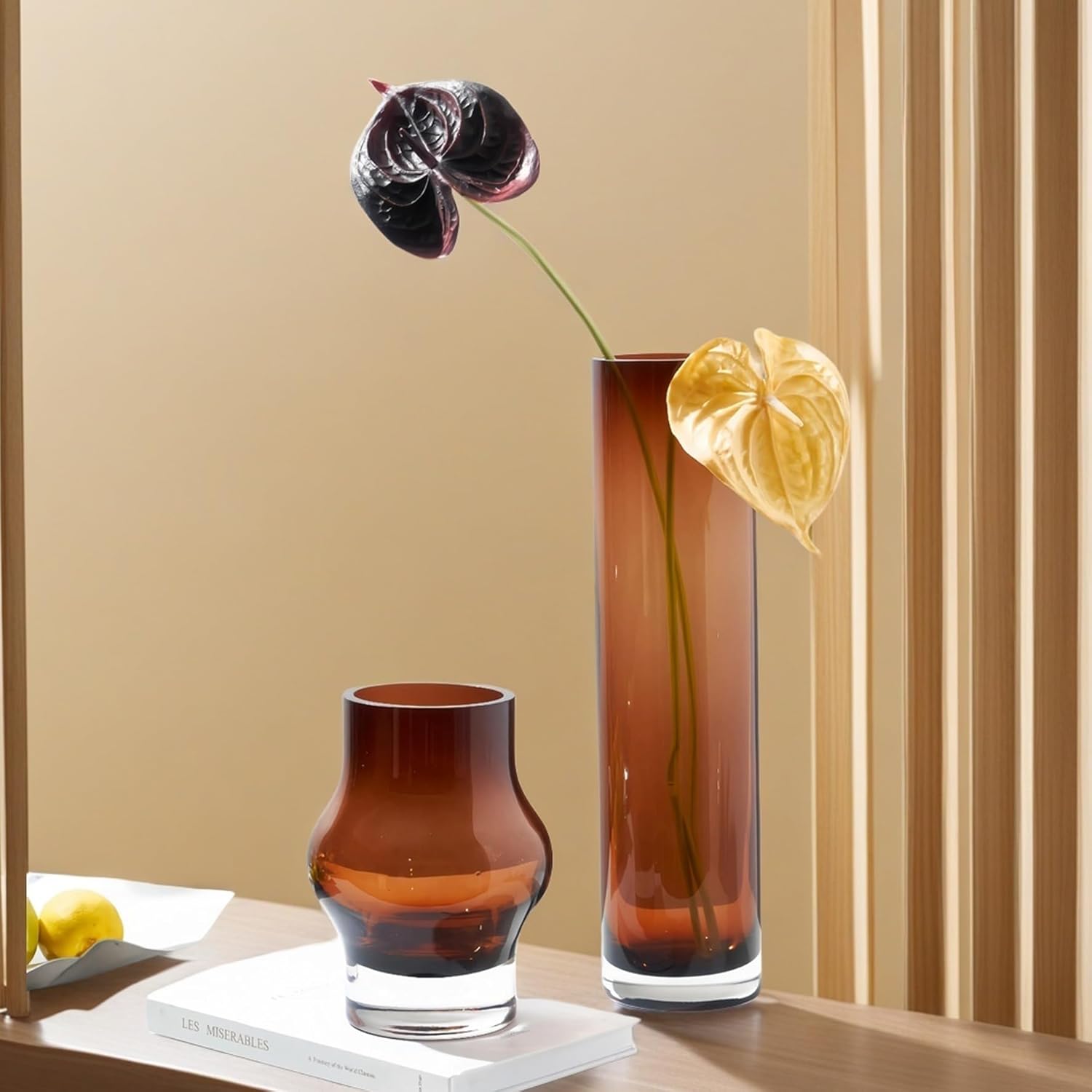 8 Amber Hurricane Candleholder - 35lb Thick Glass Vase