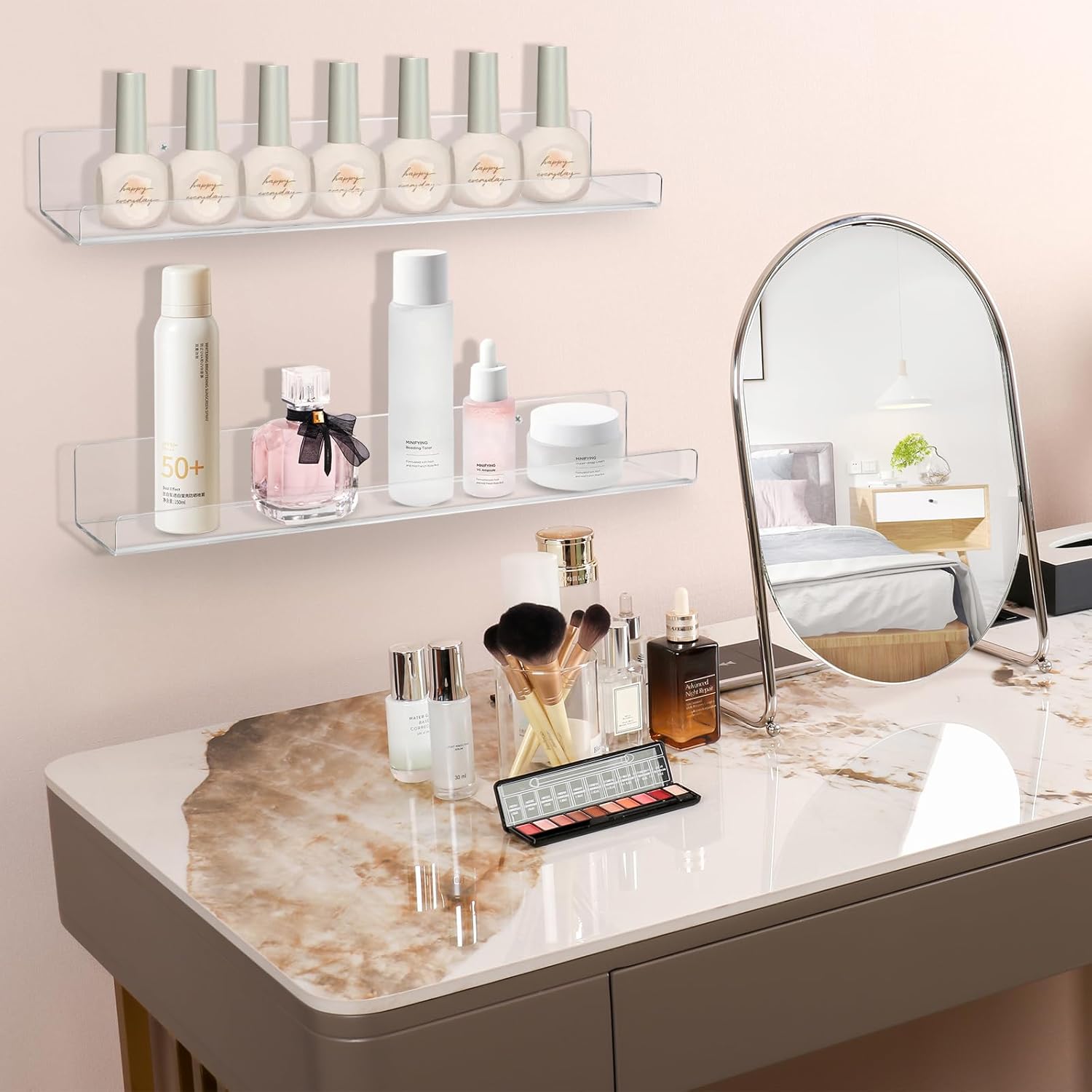 Boxalls Acrylic Floating Shelves - 4 Pack 15 Inch Wall Organizer