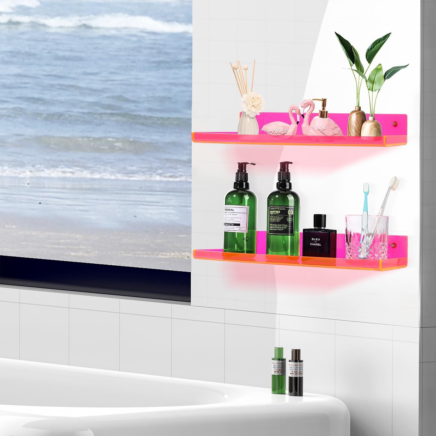 Neon Pink Floating Shelves Pack of 2