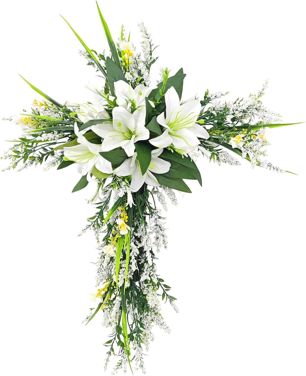 20 Inch Cross Shaped Artificial Lily Easter Wreath