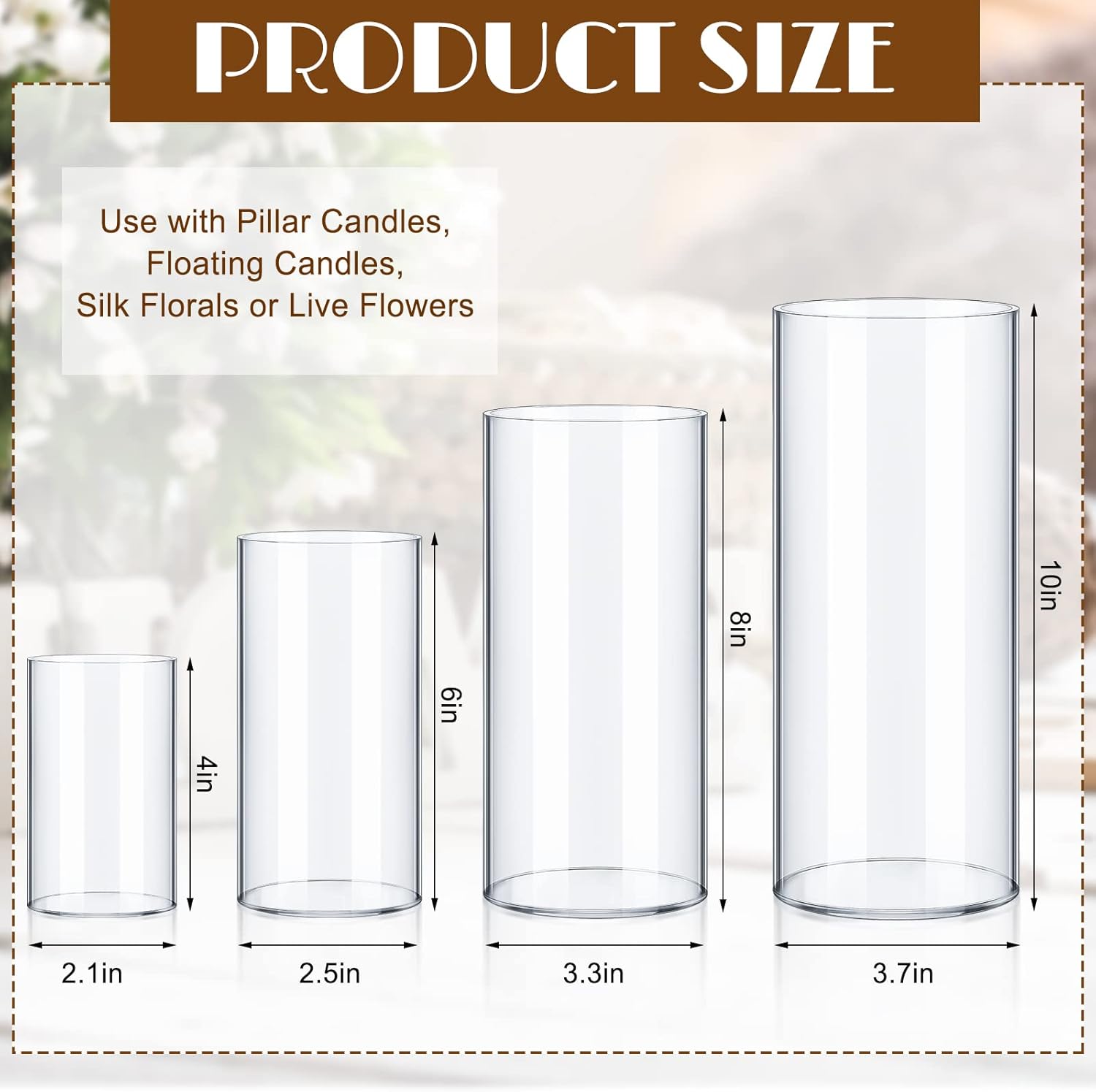 Eaasty 4 Pcs Acrylic Cylinder Flower Vases for Centerpieces