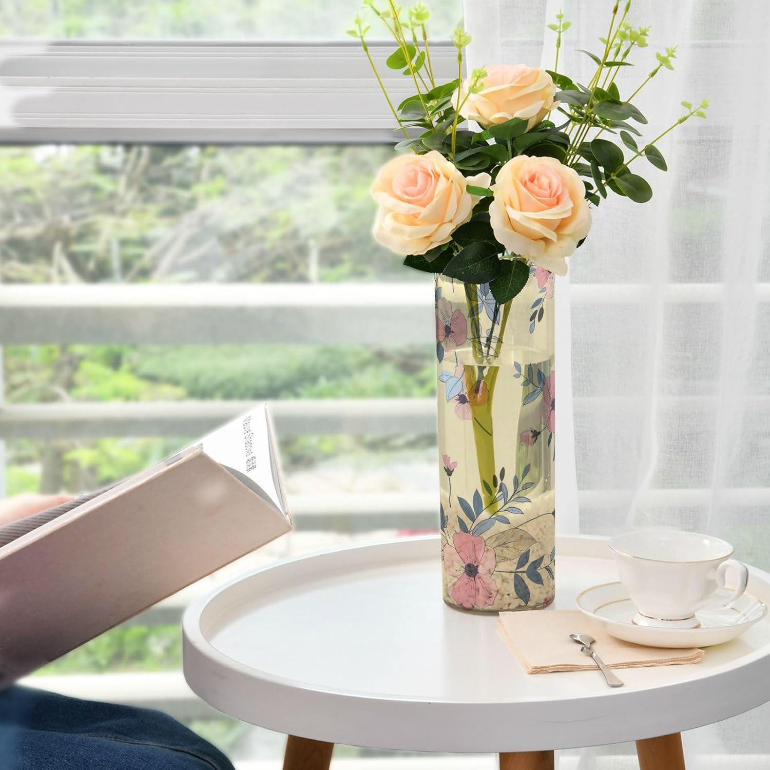 Light Pink Flower Retro Plastic Cylinder Vase 118 x 39 Inch