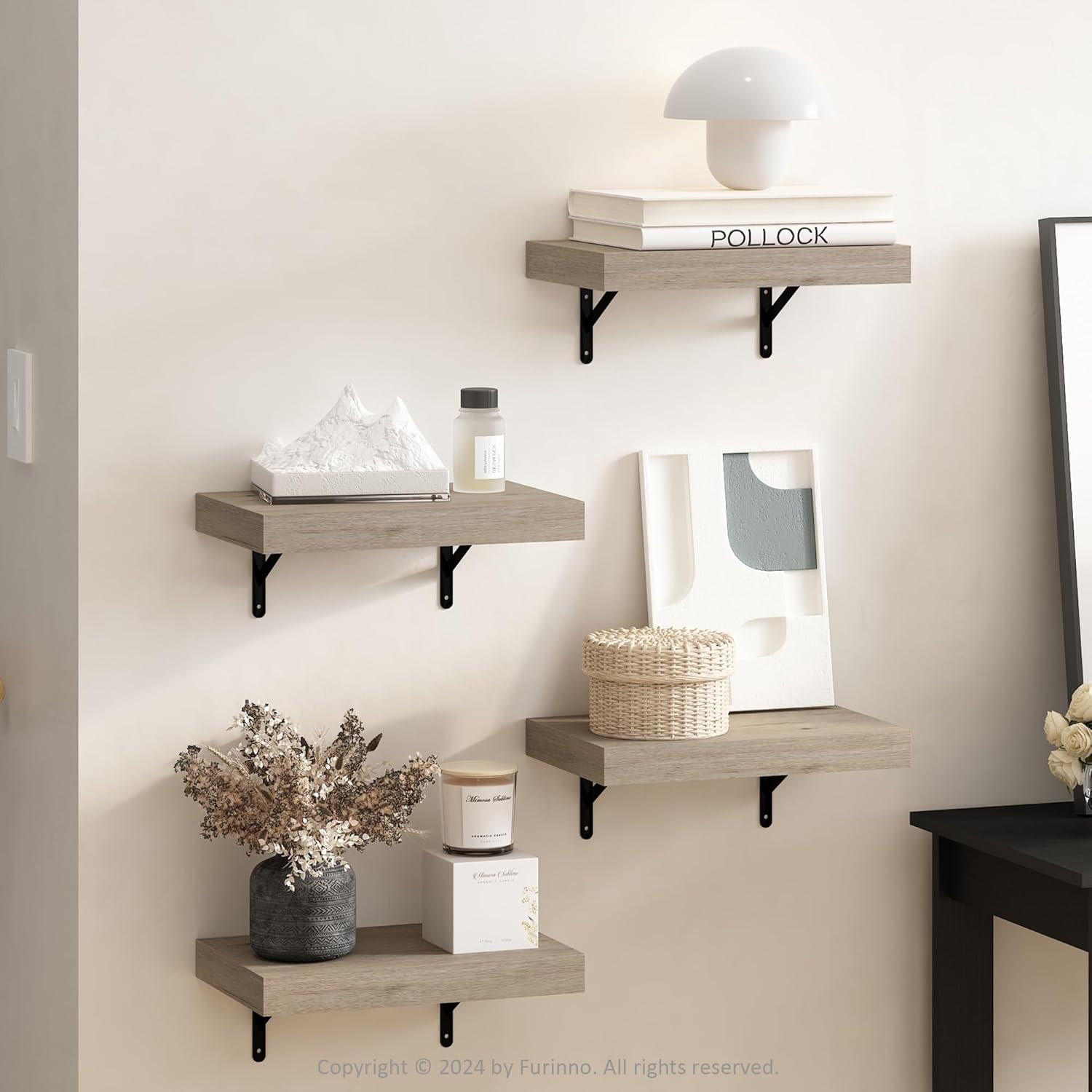 Furinno Tanna 15 Inch Wall Mounted Floating Shelves Set of 4