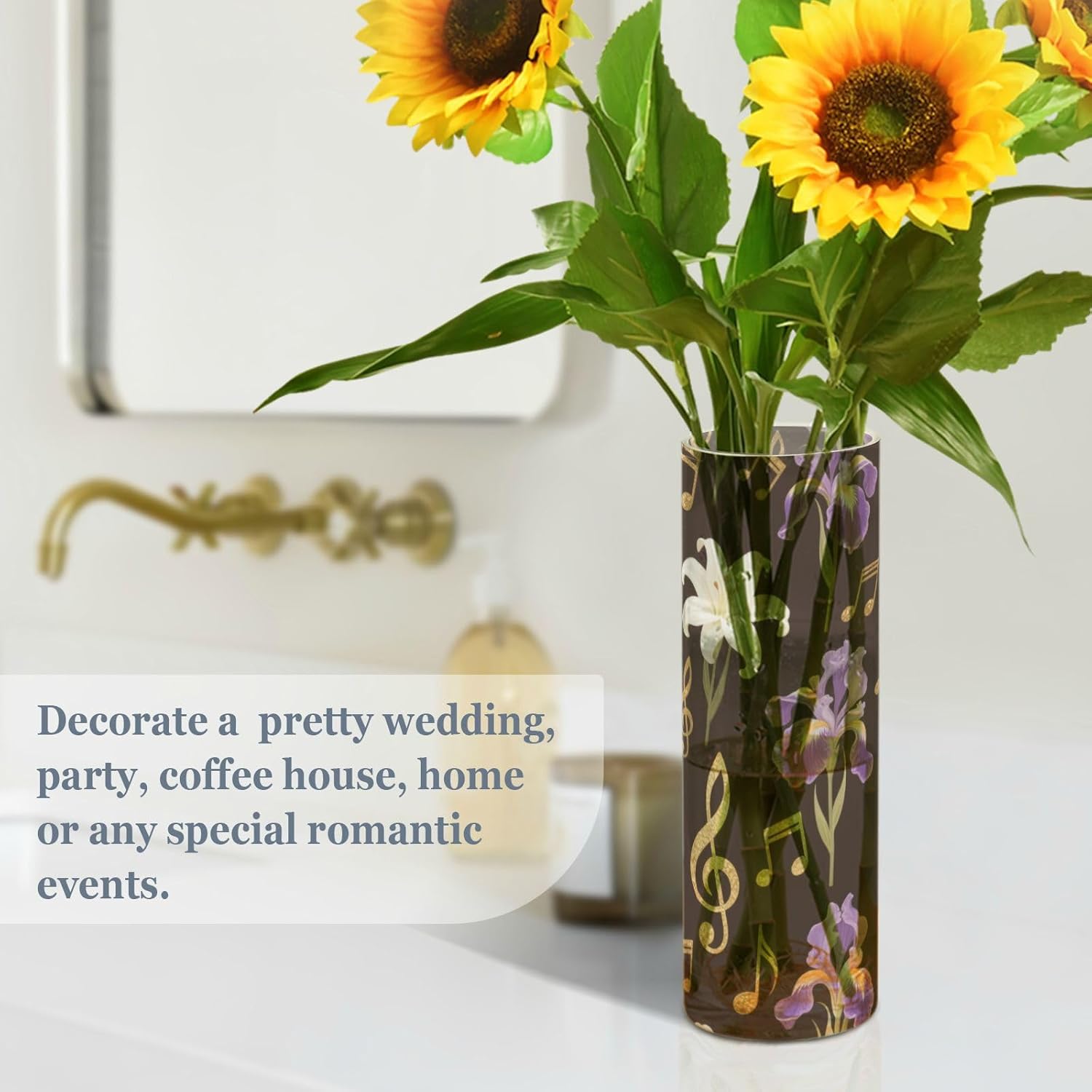 Flowers Music Pattern Clear Plastic Vase 118 x 39 Inch