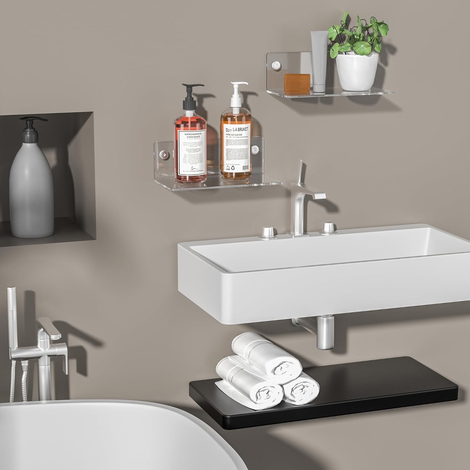 8 Inch Clear Acrylic Floating Wall Shelf 2 Pack Space Saving Organizer