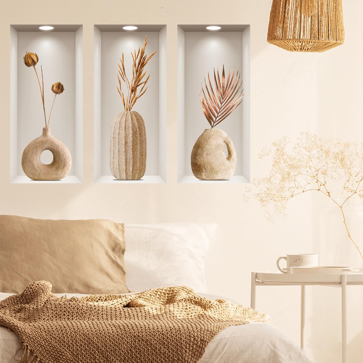 Joyartu 3D Plants Wall Decals 3PCS Modern Vase Art Set