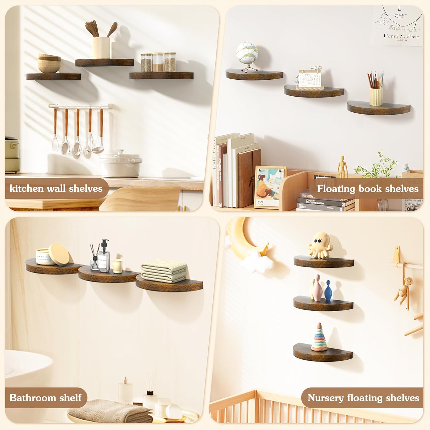 Olakee Floating Shelves Set of 3 154 Carbonized Black Rustic Wood Wall Mounts