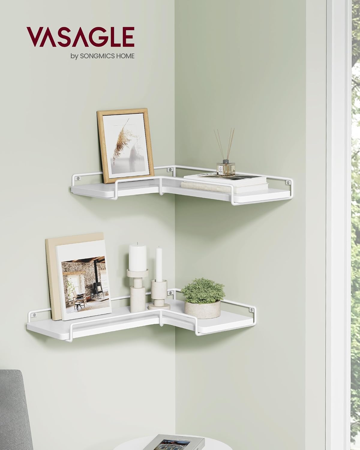 VASAGLE Corner Shelf Wall Mount Set of 2 Cloud White