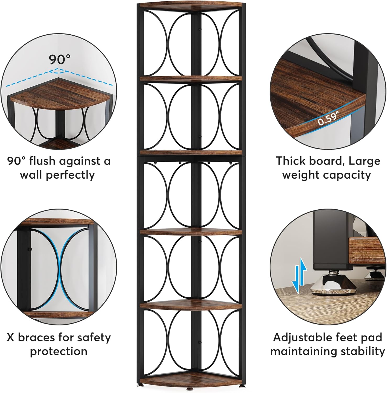 Tribesigns 67 Inch Tall Corner Shelf 6 Tier