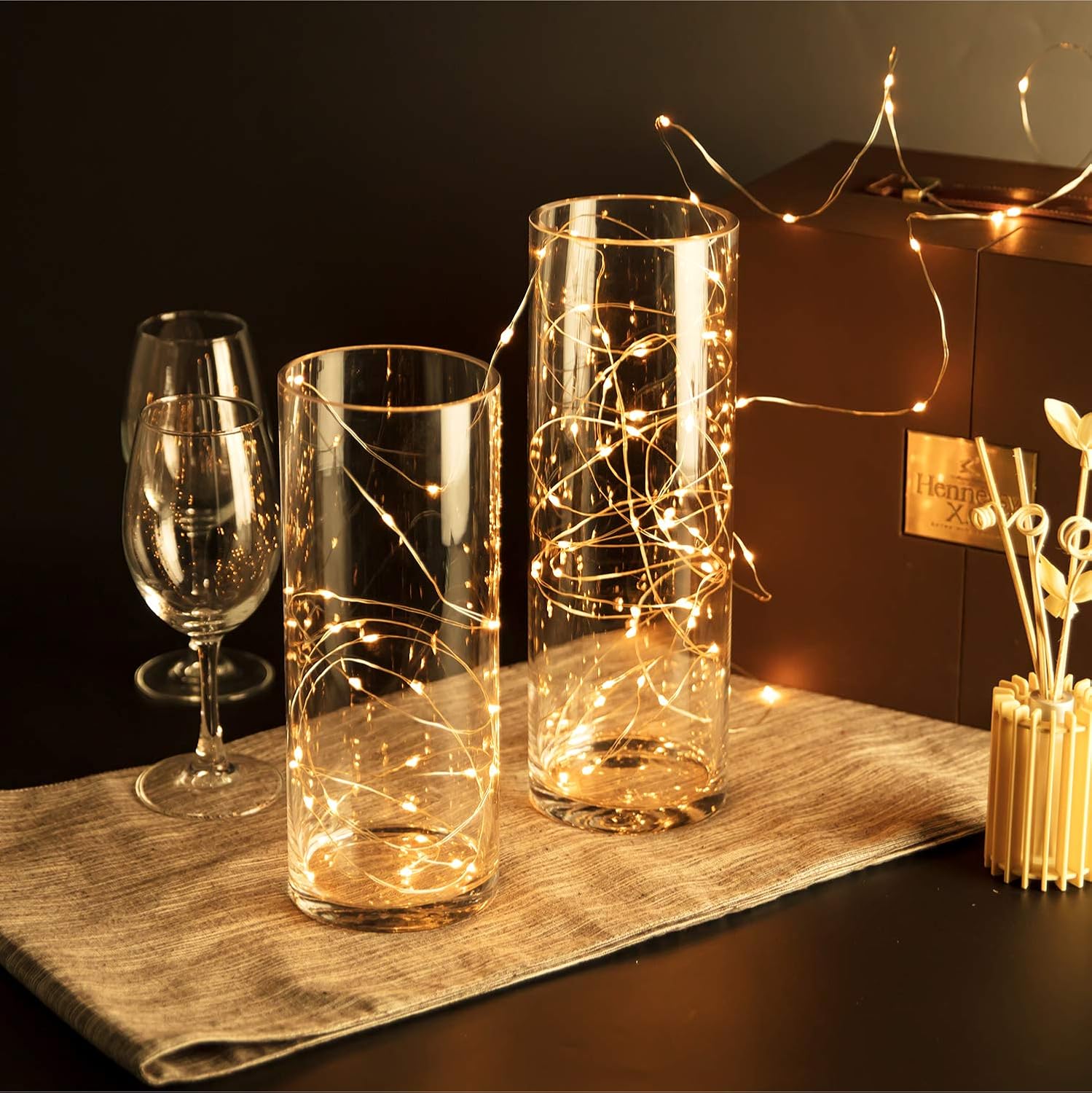 WGVI Tall Glass Cylinder Vase with Floating Candle Holder
