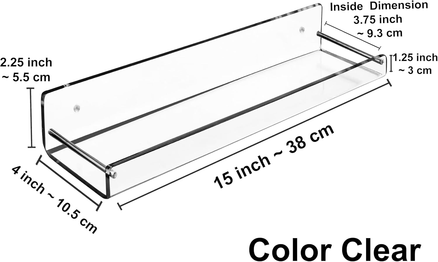AMT 2 Pack Acrylic Floating Shelves 15x4 Clear Wall Mount
