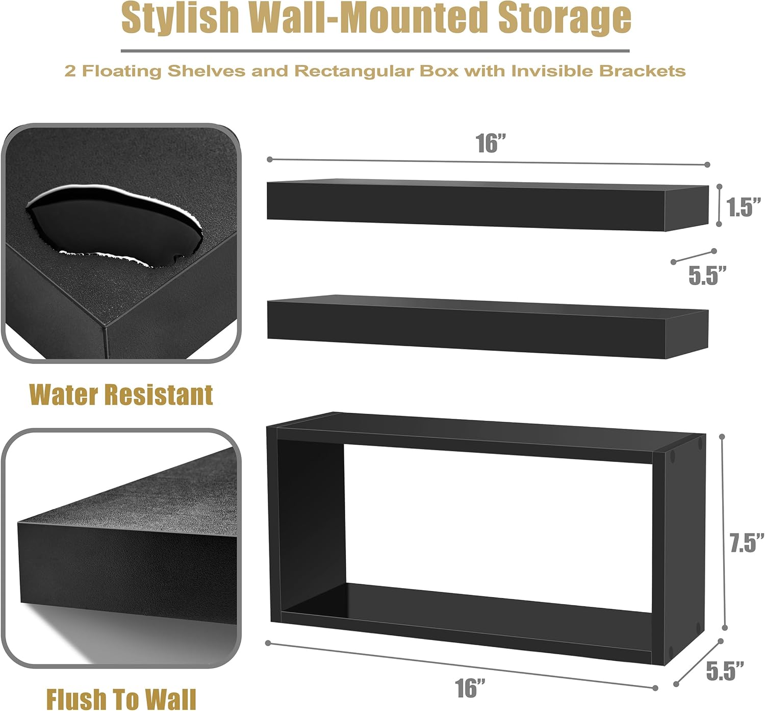 Sorbus Floating Wall Shelf Set of 3 - Black