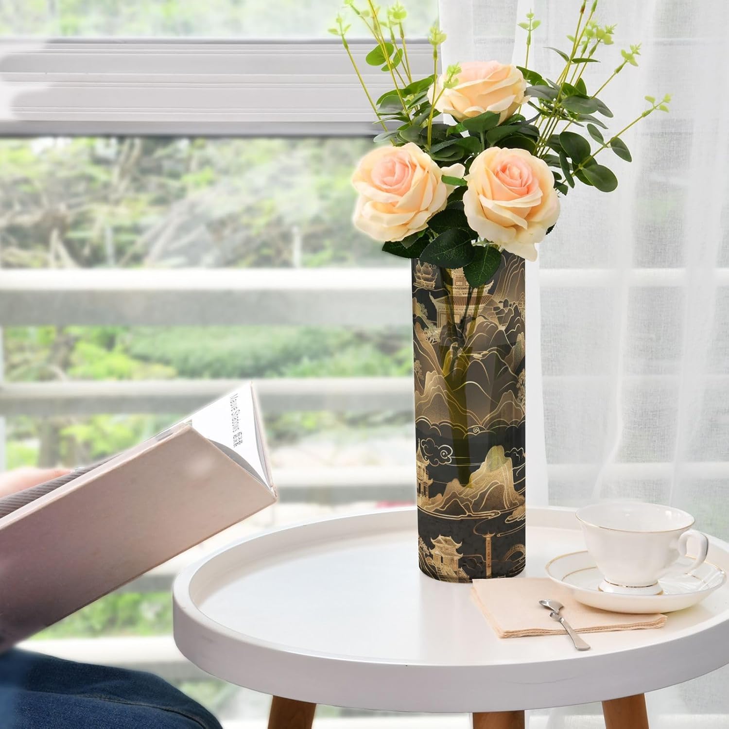 Black and Gold Plastic Hurricane Vase 118 x 39 Inch Unbreakable