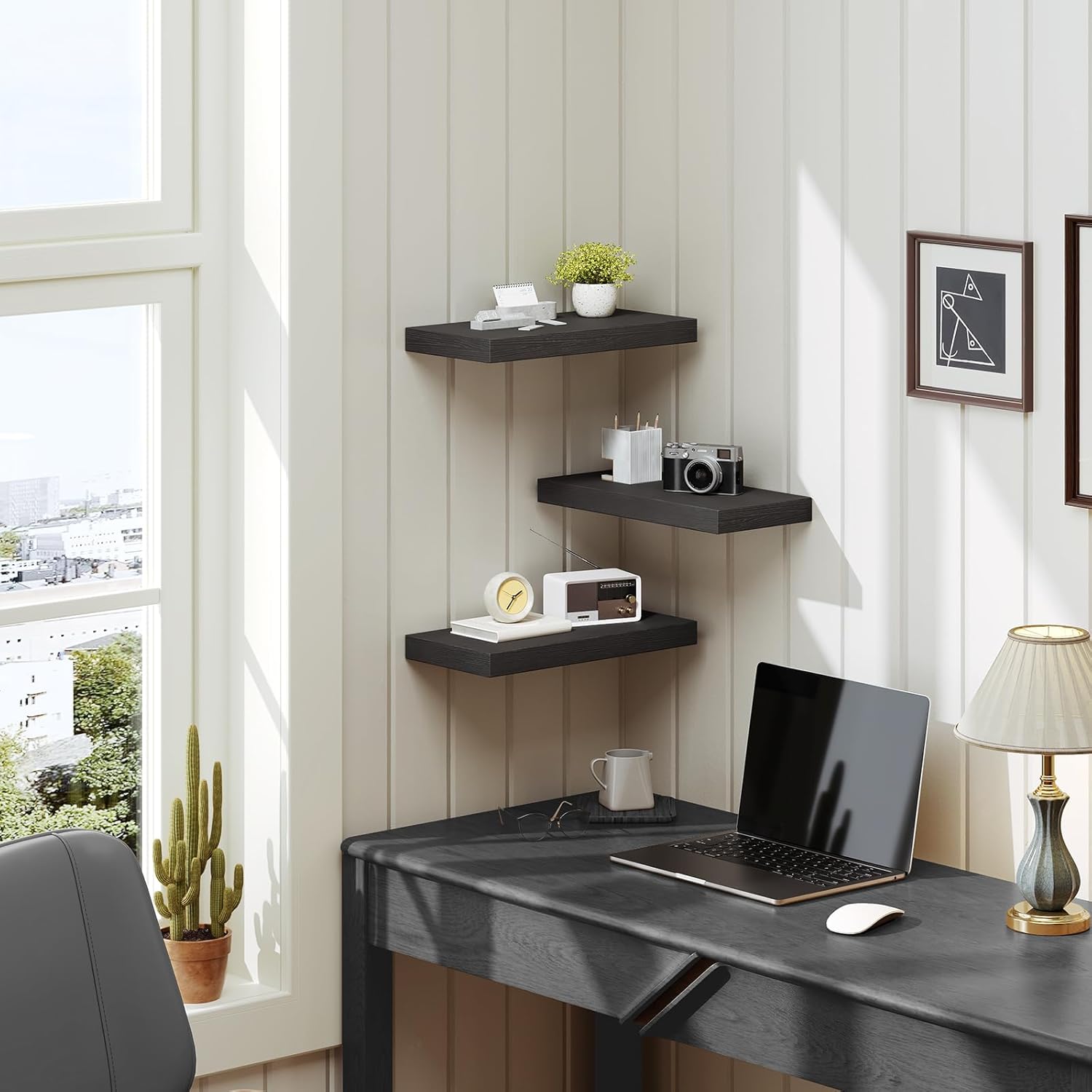 Floating Shelves for Wall 3-Piece Set with Invisible Brackets Black
