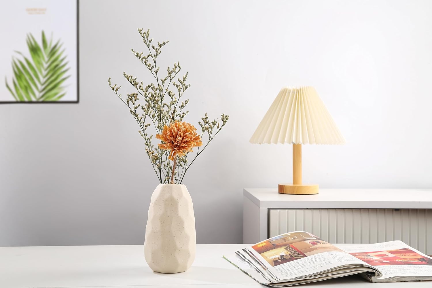 Bohemian Ceramic Vases with Dried Flowers and Houseplants