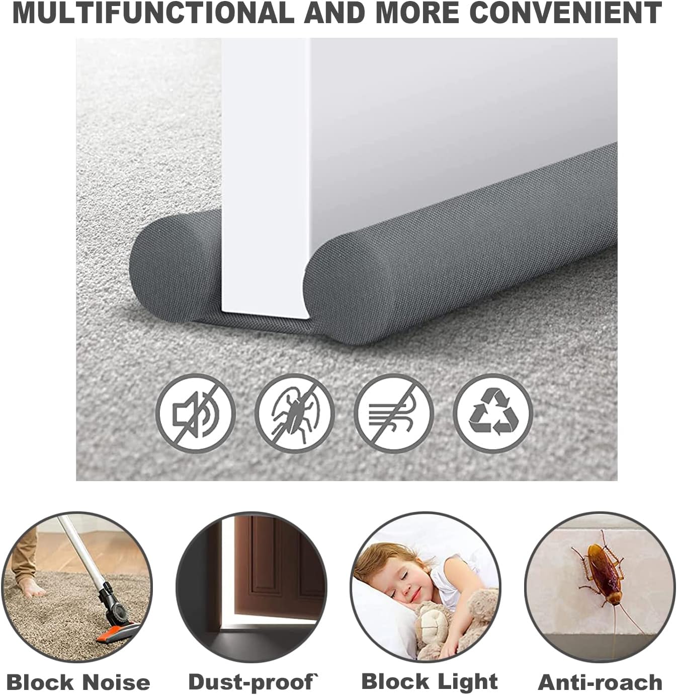 WEXHUG Waterproof Twin Door Draft Stopper Adjustable 30 to 36 Gray