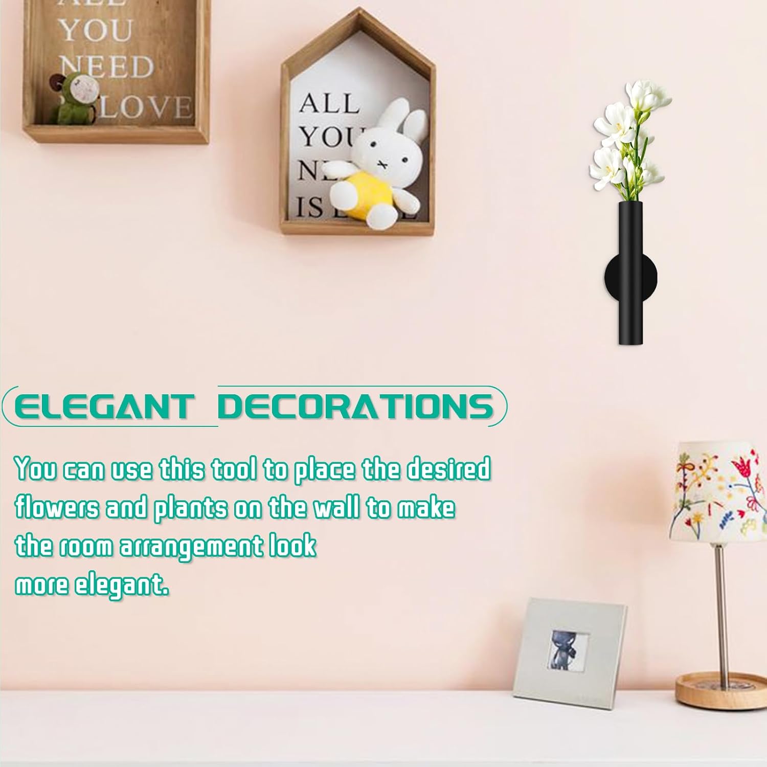 3 Pcs Black Metal Wall Mounted Vases for Decor