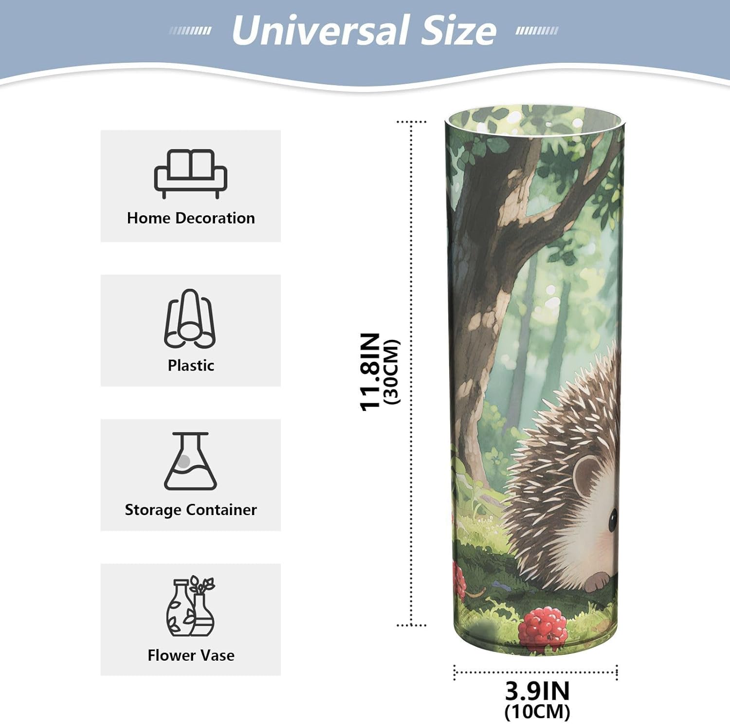 Cute Hedgehog Pattern Clear Plastic Cylinder Vase 118 Inch Tall
