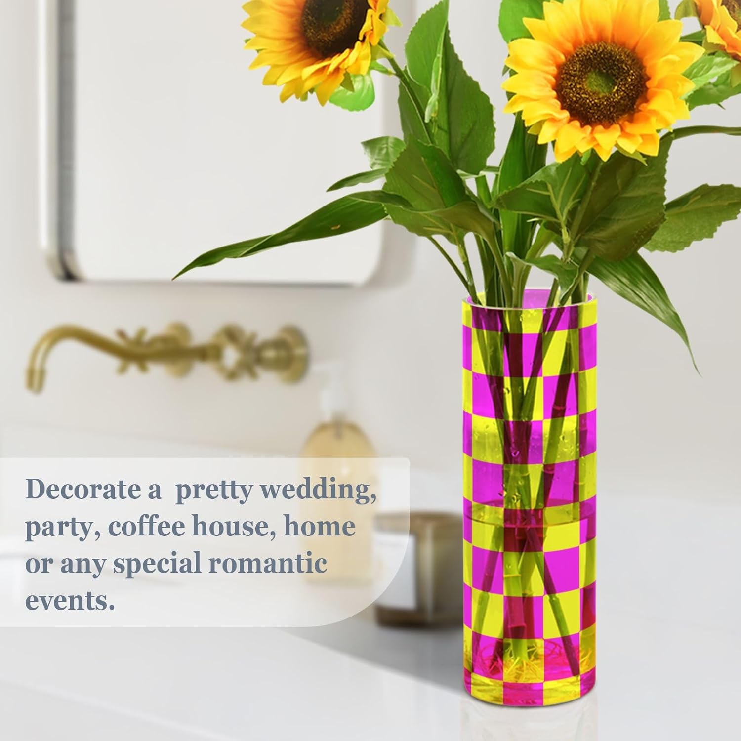 Yellow Magenta Buffalo Plaid Plastic Hurricane Candle Holder 118 x 39 Inch
