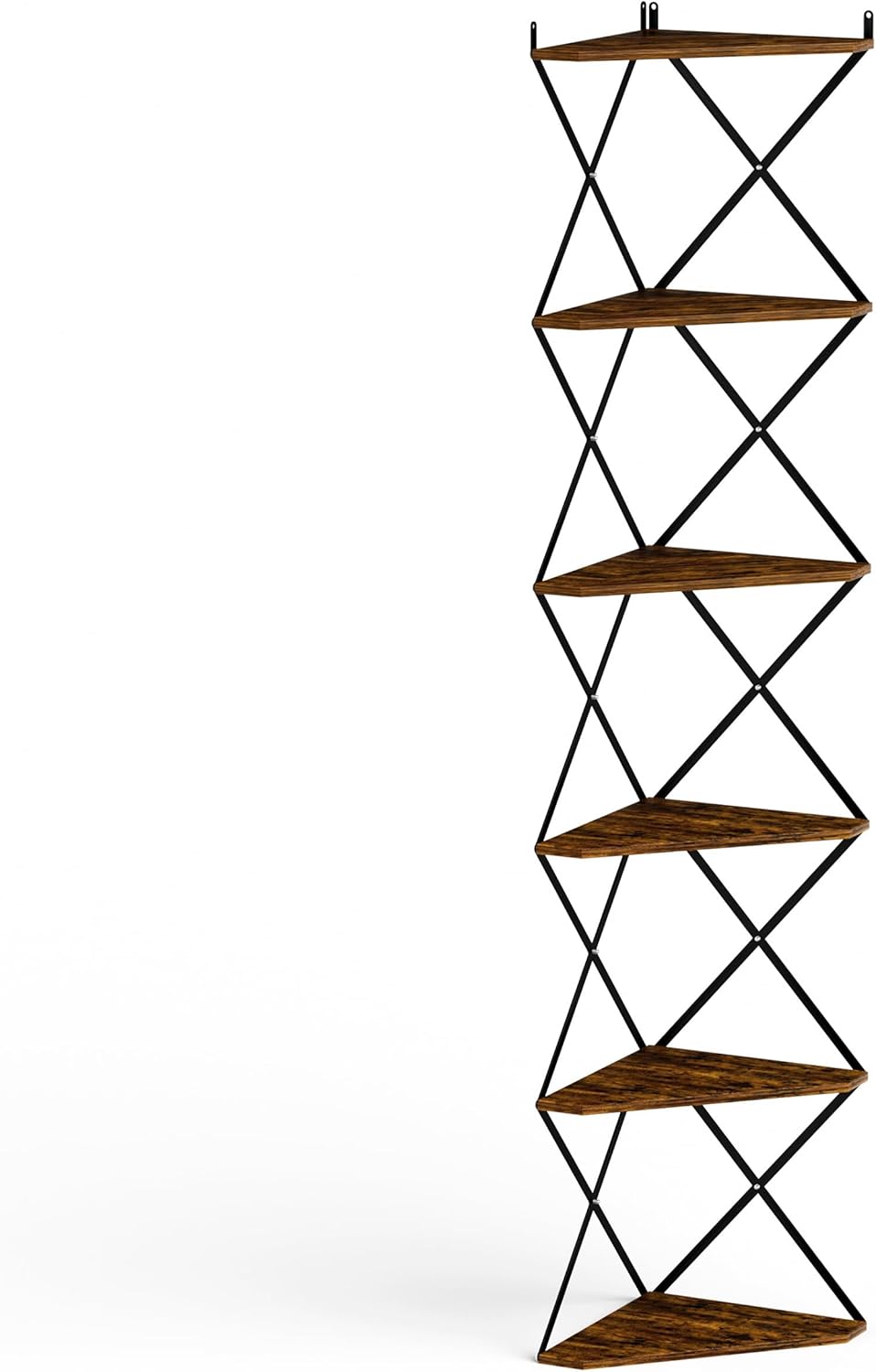 6 Tier Wall Mounted Corner Shelf Stand Industrial Rustic Brown