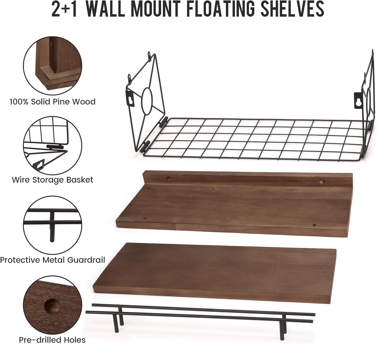 Floating Shelf Wall Decor Set of 3 Brown