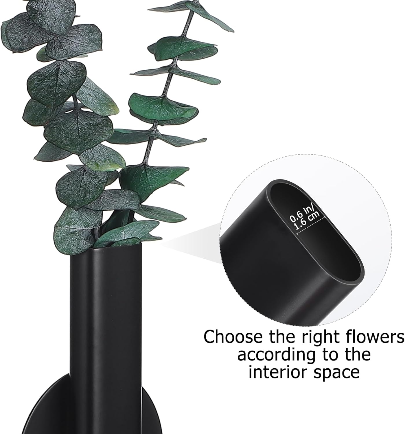 Wall Mounted Flower Tube Black Metal Vase Decor