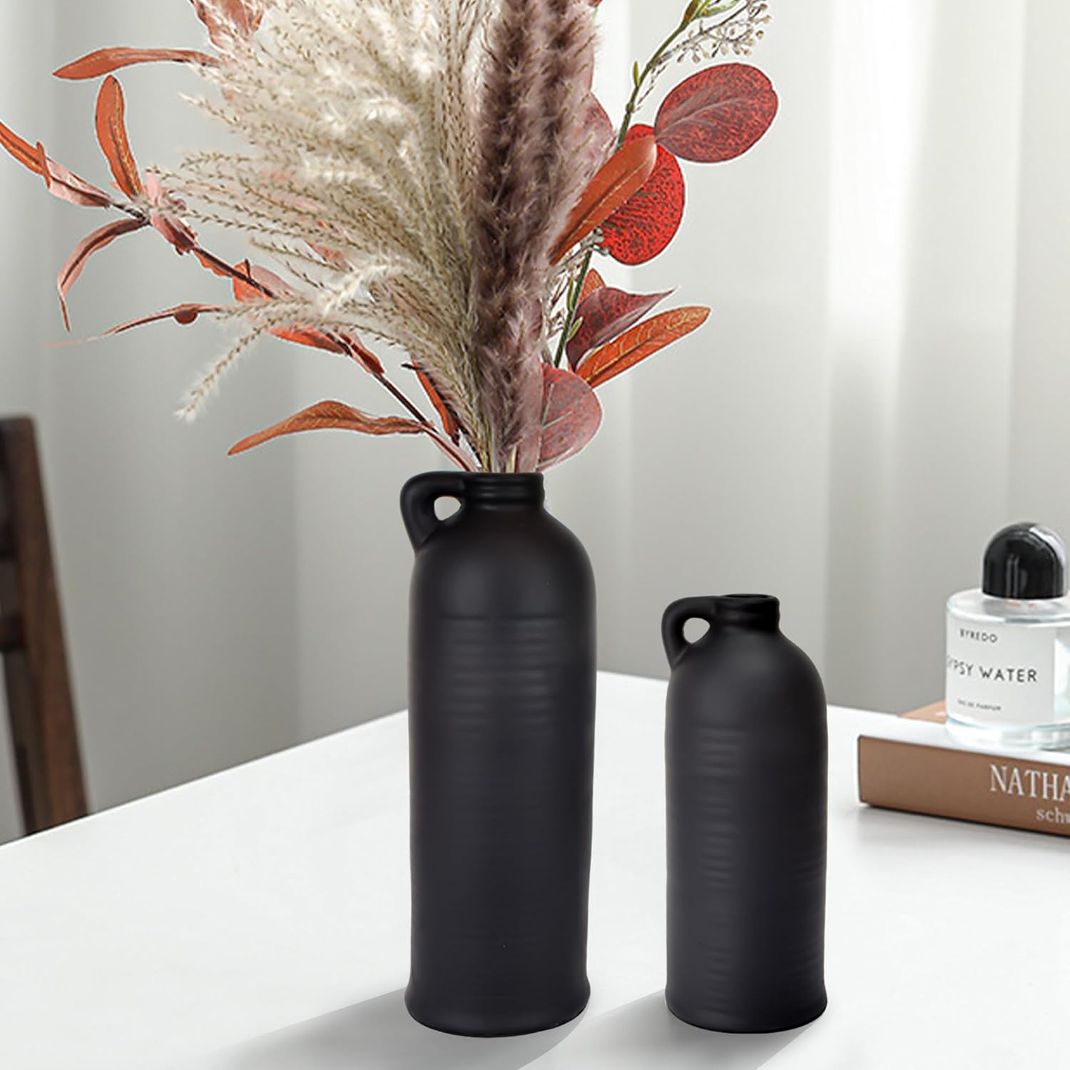 Black Ceramic Vase Set of 3 for Home Decor