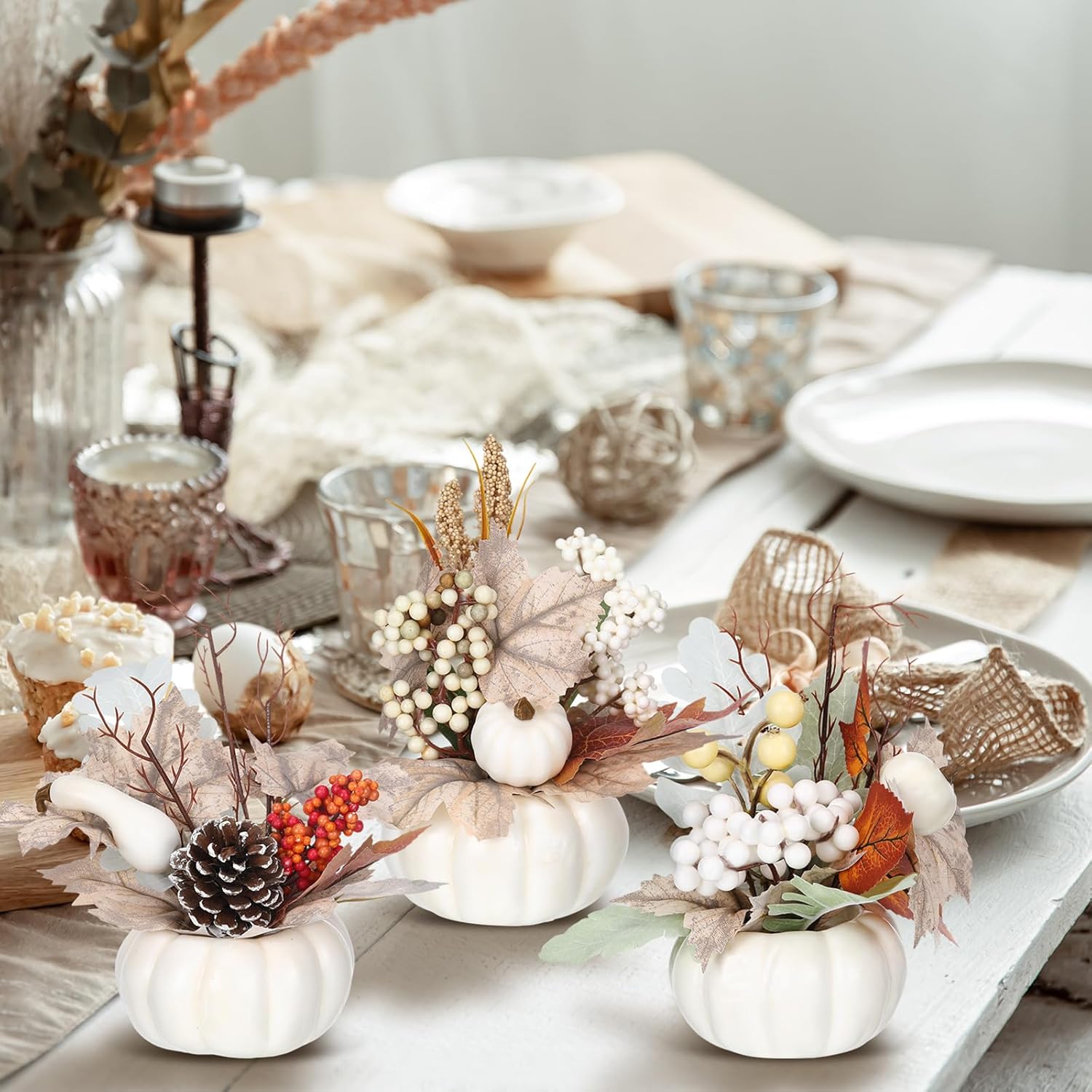 3 Pcs 9 Inch Artificial Fall Pumpkins Centerpiece Decor