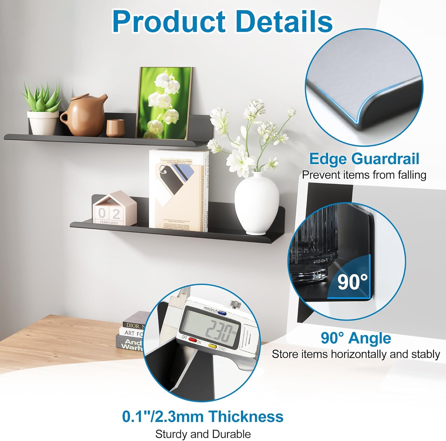 SAYAYO Black Floating Shelves for Wall Storage 2pcs