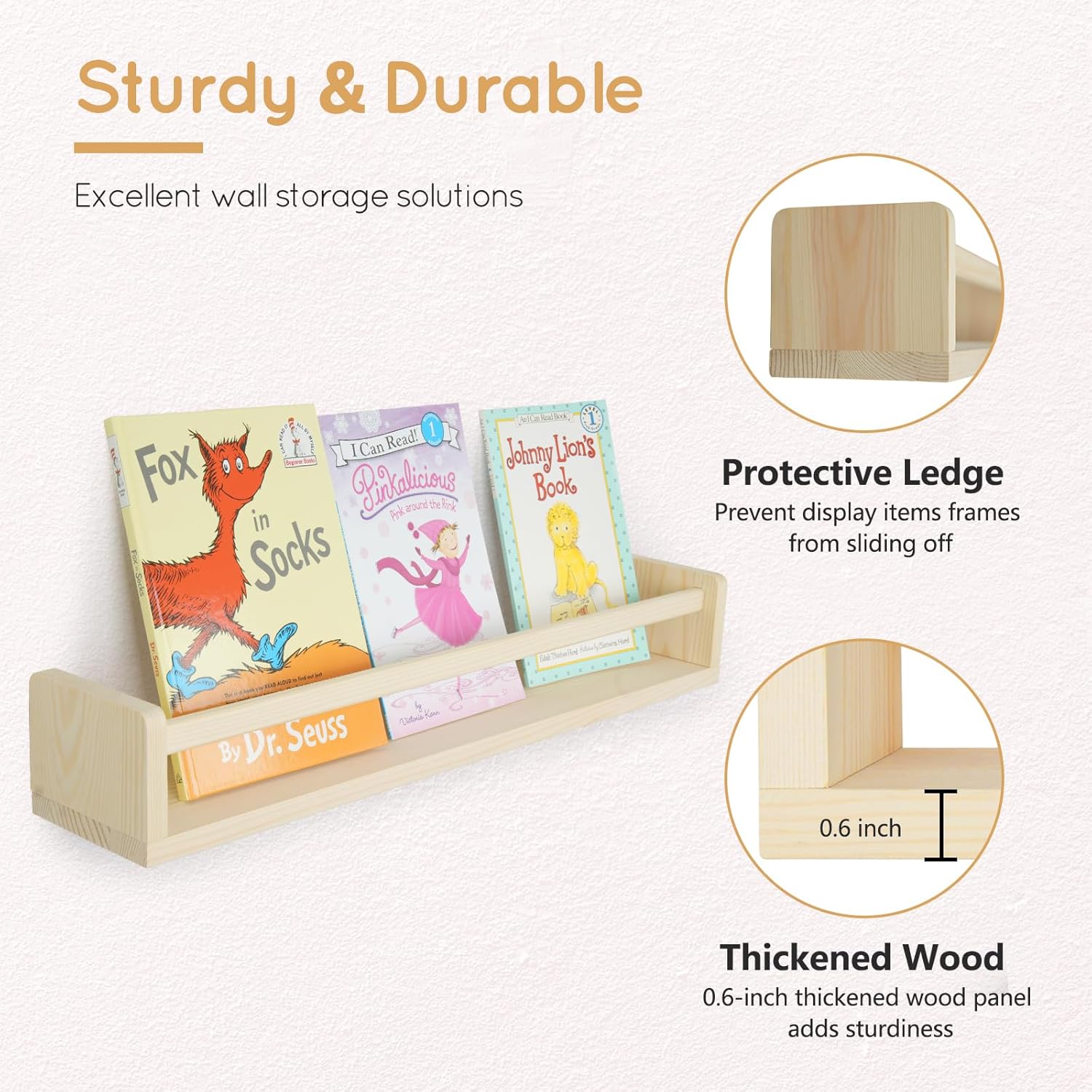SwaaVee Floating Book Shelves Set of 3 235 Inch Wall Mount