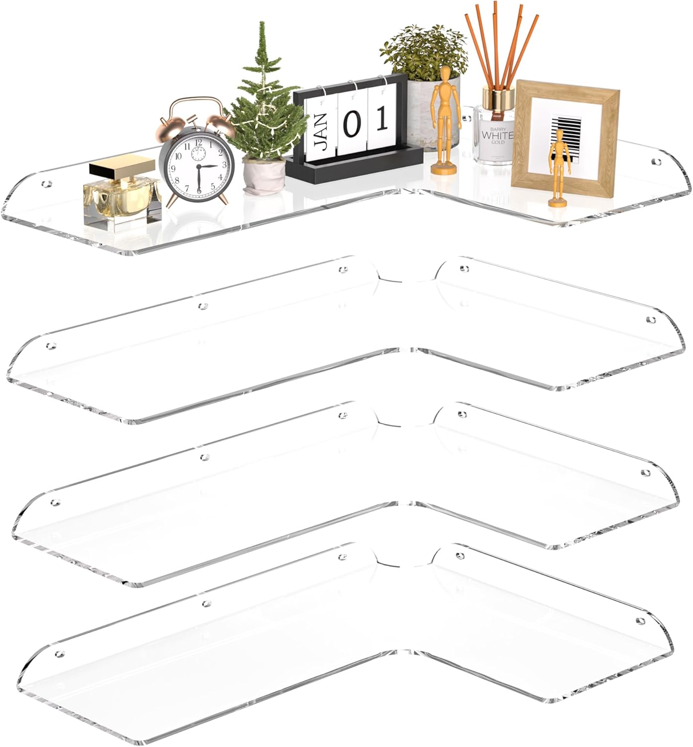 114x16 Inch Acrylic Corner Floating Shelf Set of 4