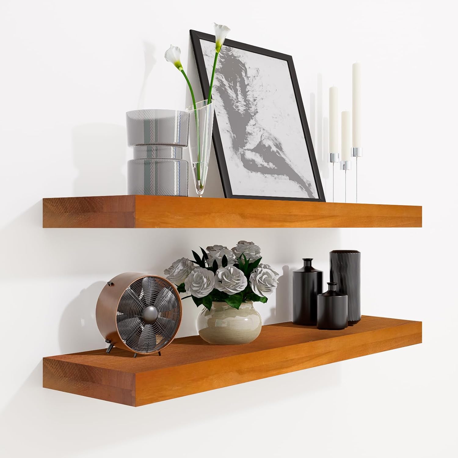 24 Inch Floating Shelves Set of 2 Honey Oak