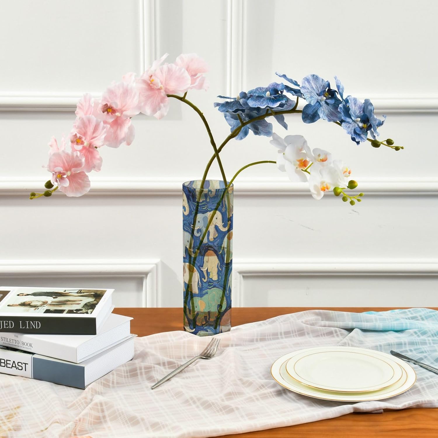 Blue Elephant Art Painting Plastic Vase 118 x 39 Inch