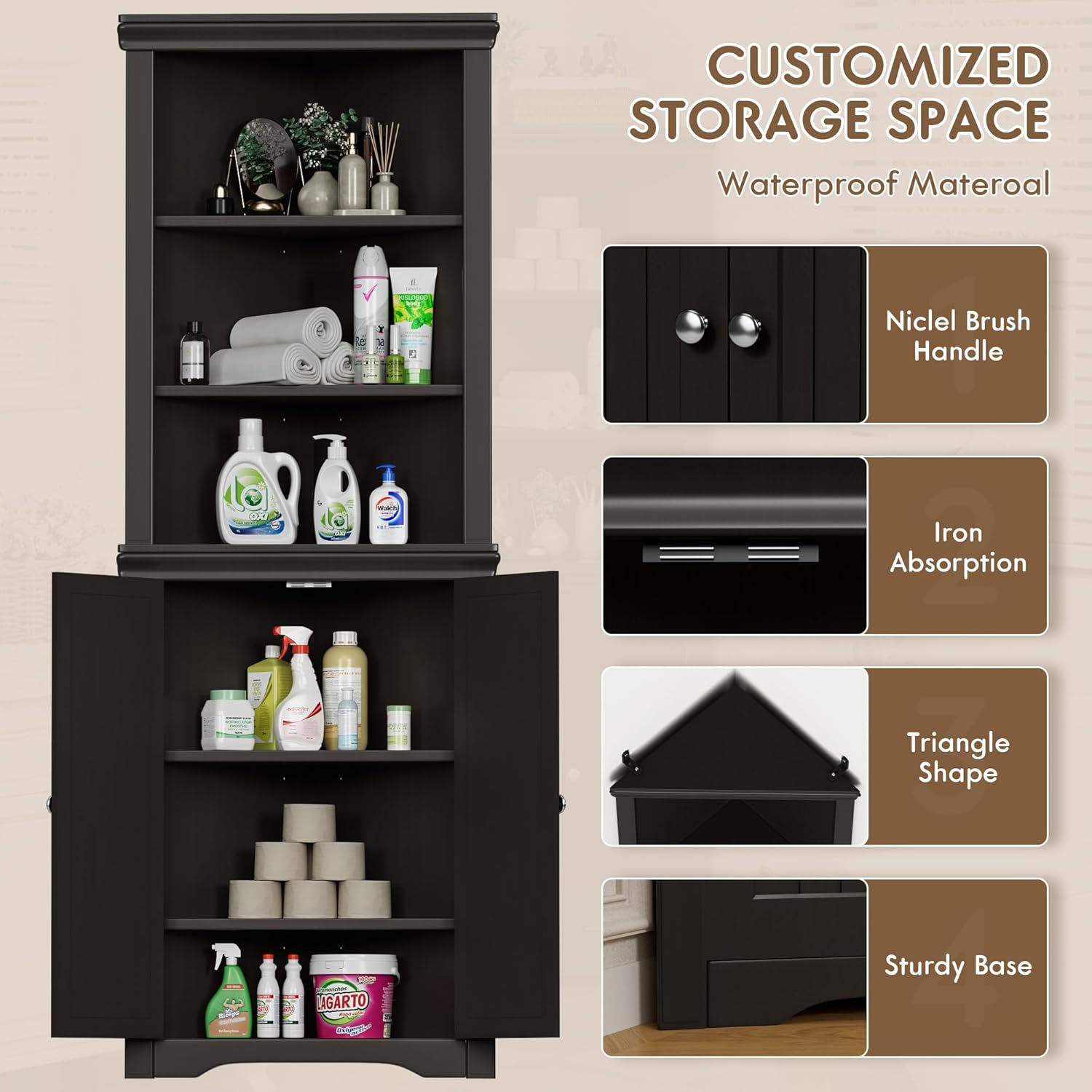 Flamaker Corner Cabinet with 2 Doors and 3 Shelves