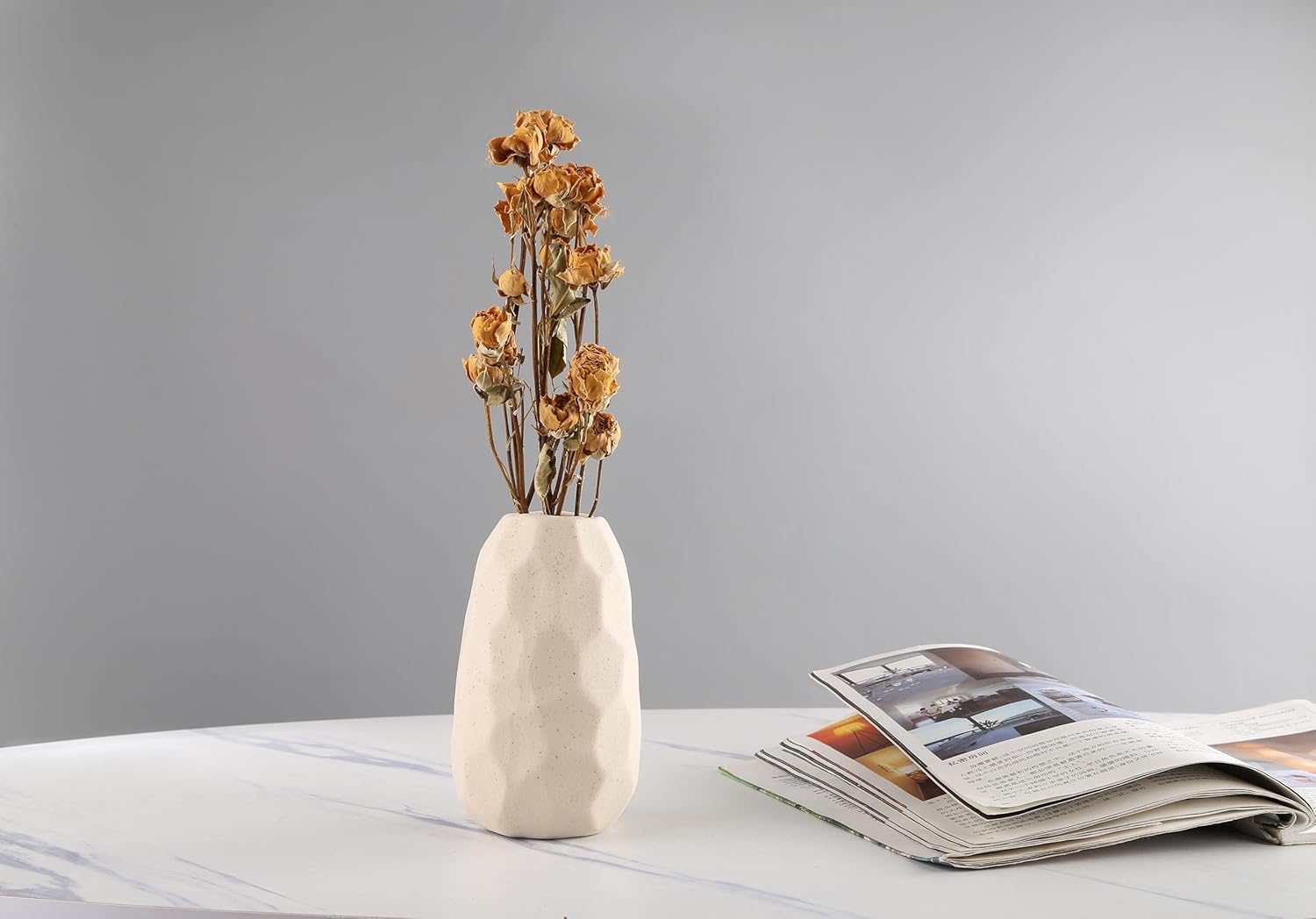 Bohemian Ceramic Vases with Dried Flowers and Houseplants
