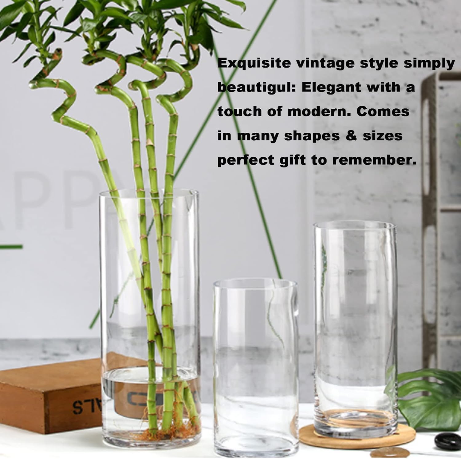Esmiome Cylinder Vase Set 6Pcs Clear Glass Hurricane Candle Holder for Centerpieces