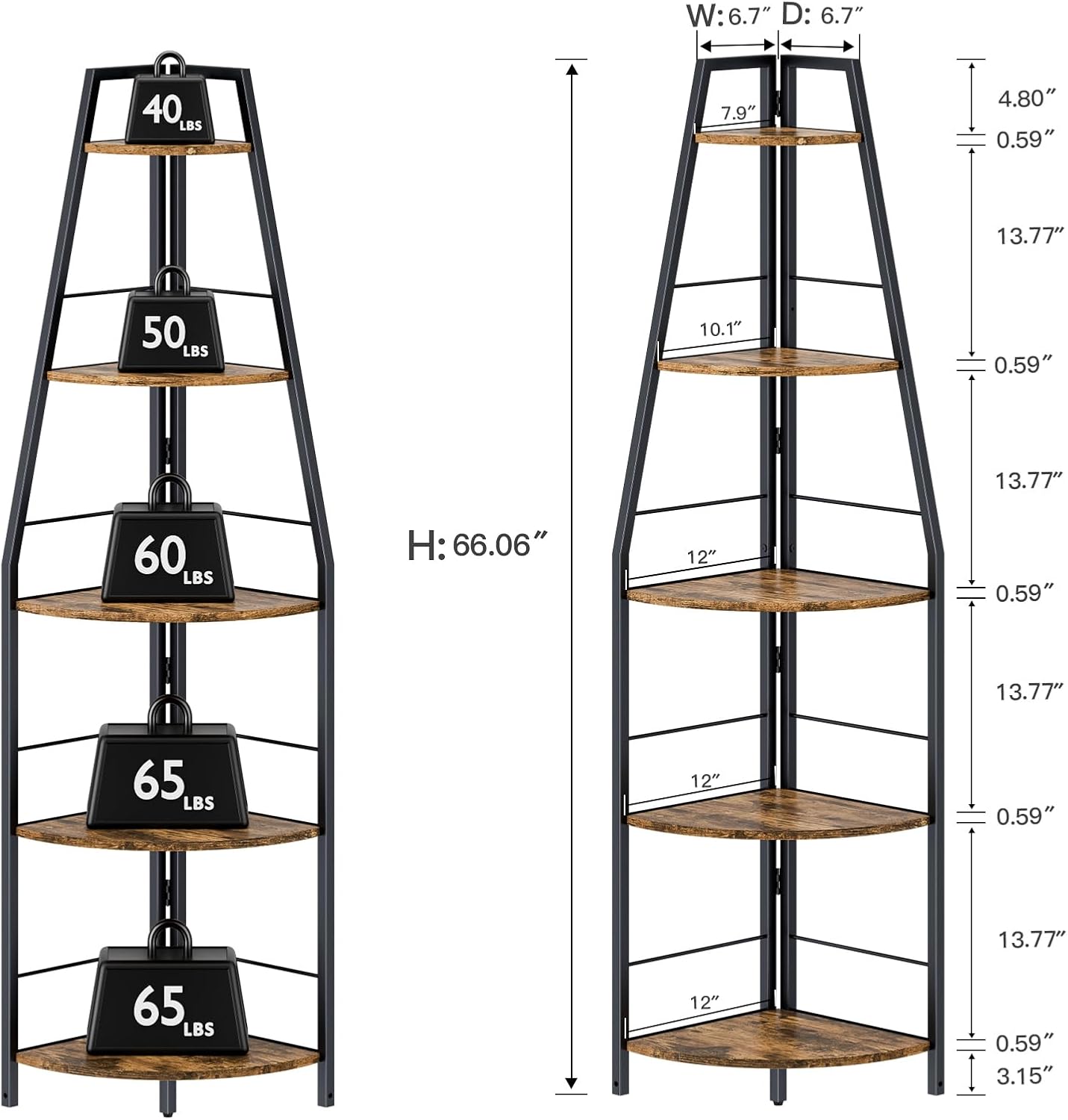 Rustic Brown 5 Tier Corner Ladder Shelf Stand