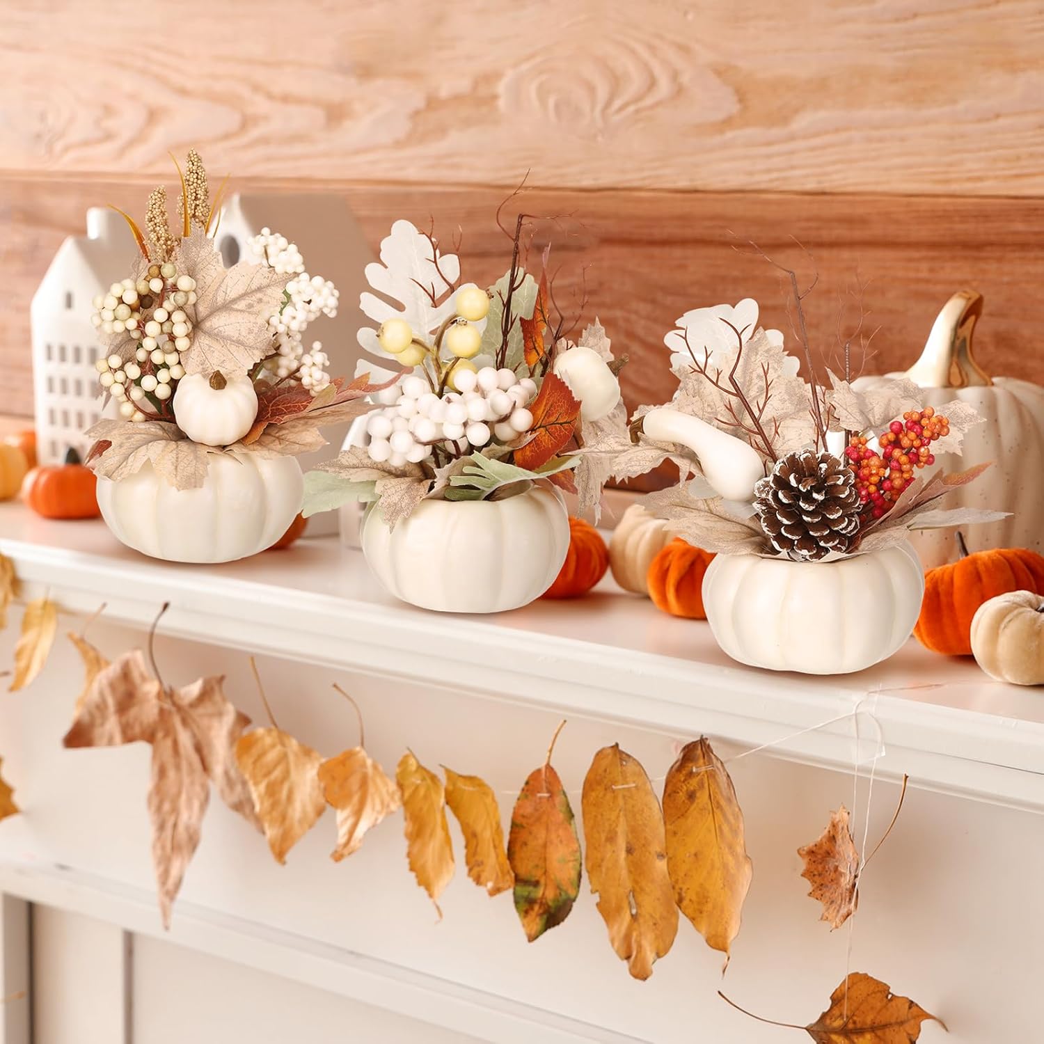 3 Pcs 9 Inch Artificial Fall Pumpkins Centerpiece Decor