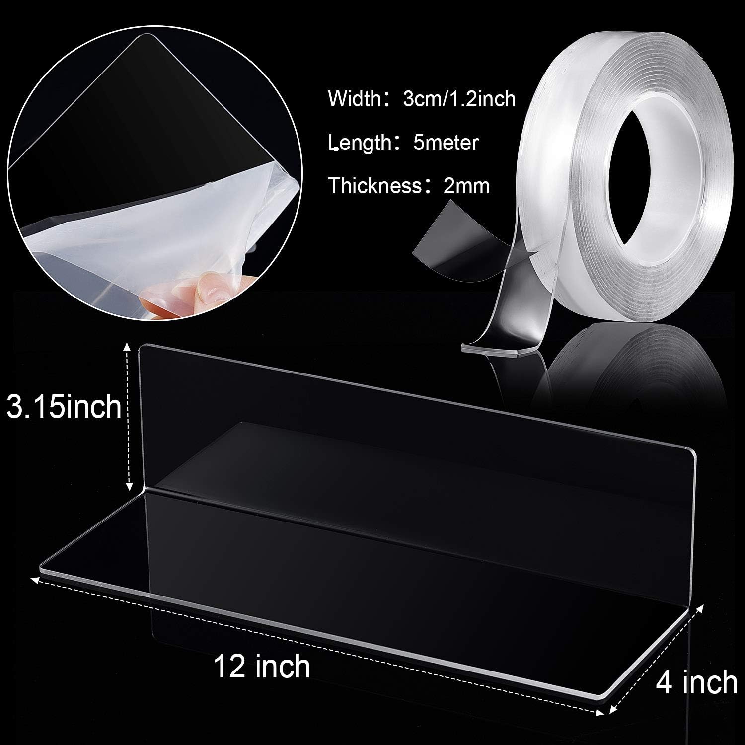 Jetec 8 Piece Acrylic Floating Shelves Clear