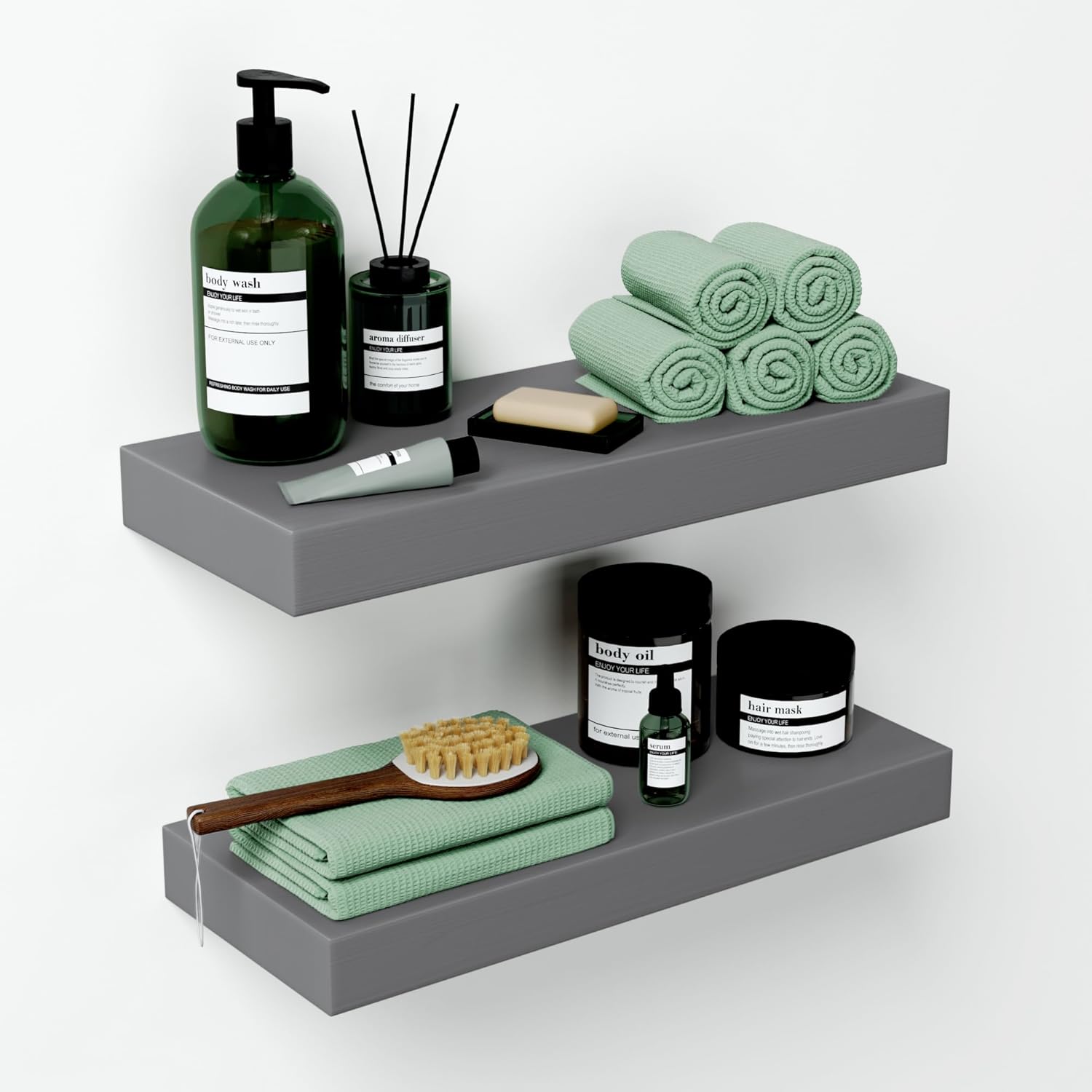 Homeforia Gray Floating Bathroom Shelves Set of 2